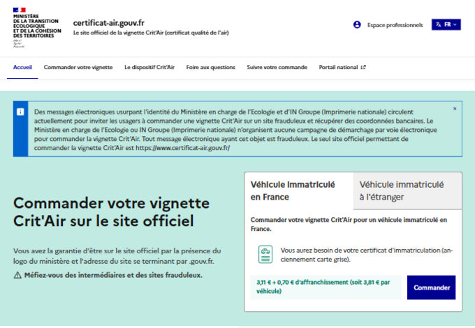 Site internet www.certificat-air.gouv.fr