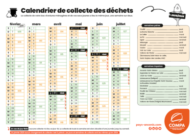 Calendrier de collecte des déchets février 2025