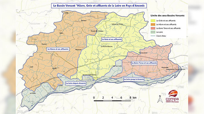 Carte du bassin versant Hâvre, Grée et affluents de la Loire en Pays d'Ancenis