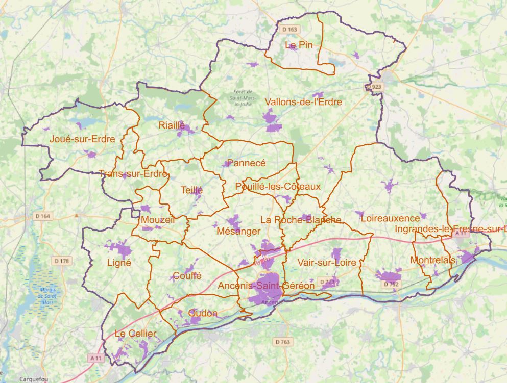 Carte du zonage d'assainissement collectif du Pays d'Ancenis